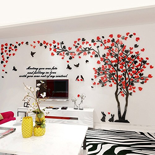 JYSPORT Autocollants muraux Arbre, sticker mural, tatouage auto-adhésif 3D de l'arbre de couple pour la vie/mauvaise chambre etc. (Extra Large, Rouge et noir)