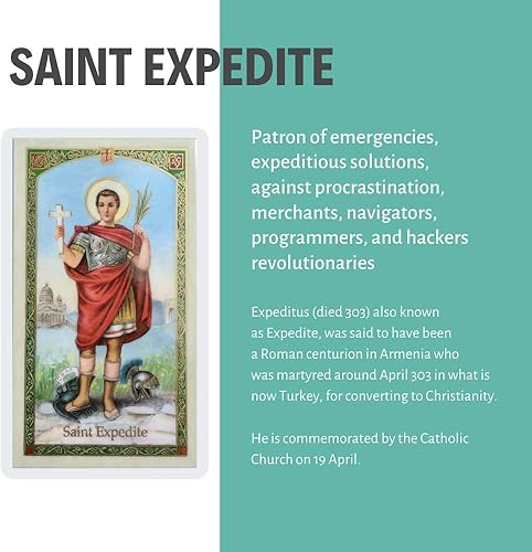 Miniatura 2 de Tarjeta de oración St Expedite, tamaño de bolsillo, laminada (HC9-079E); San Patrono de la Solución Expeditiva y contra la Procrastinación, Tarjeta