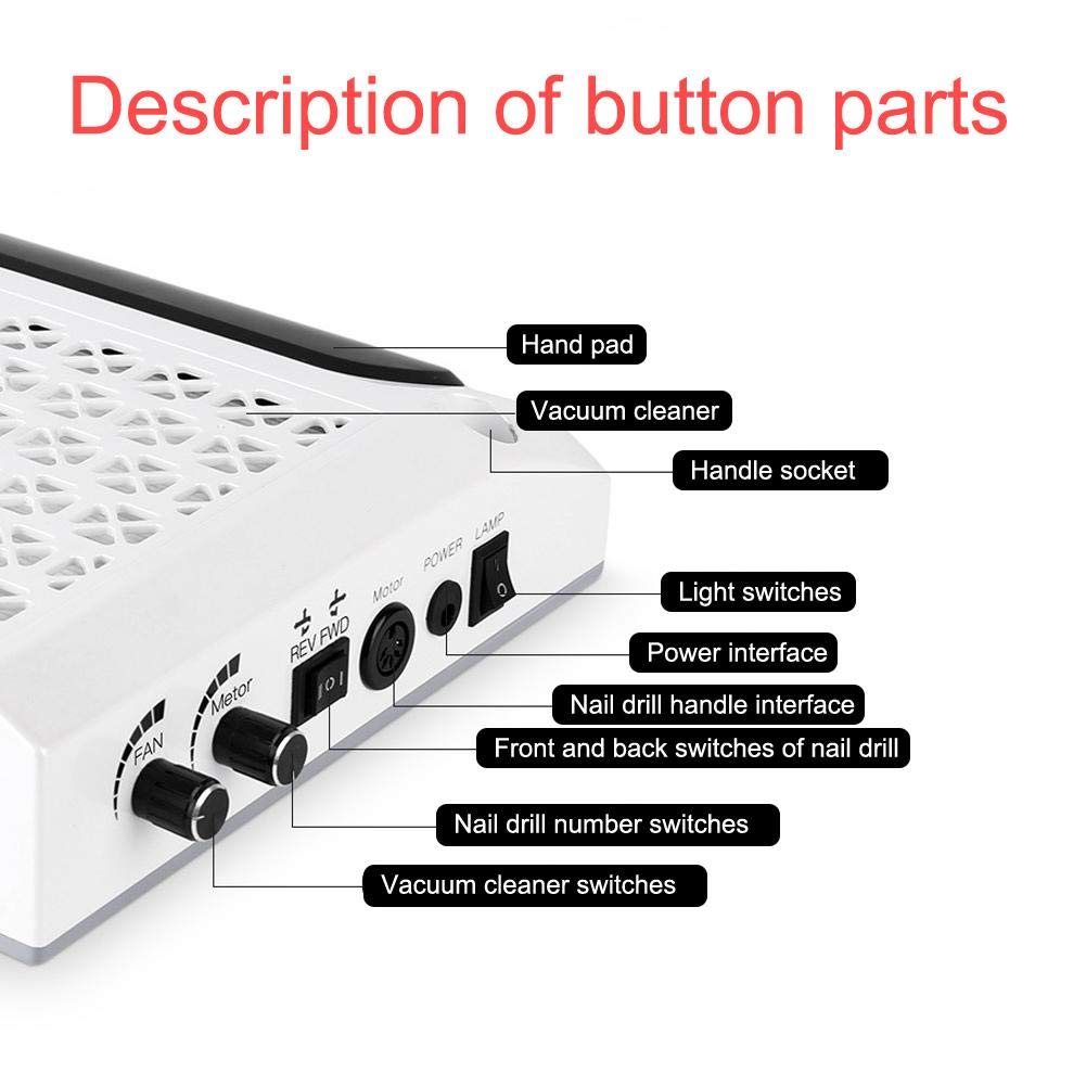 Brrnoo Elektrische Nagelfräser Set Mit Absaugung, 4 in 1 80w Nagel Staubabsaugung Starke Elektrische Nagelbohrmaschine Nail Art Vakuum Nagelreiniger Nail Art Lampe Handkissen Nail Art Ausrüstung