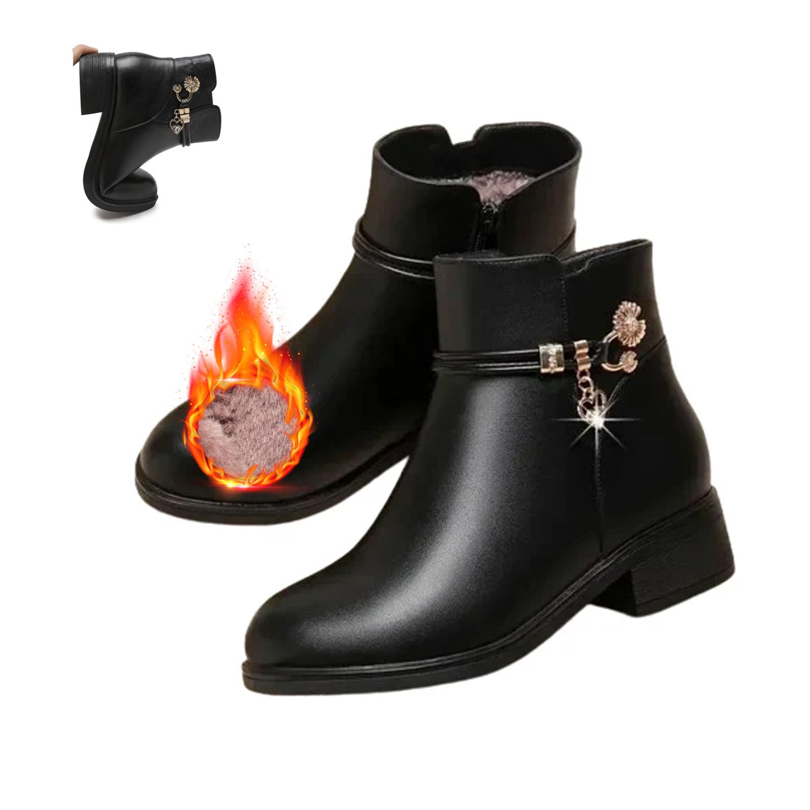Womens Genuine Leather Wool Orthopedic Boots Womens Waterproof Orthopedic Warm Boots Winter Fur Lined Leather Wedge Ankle Snow