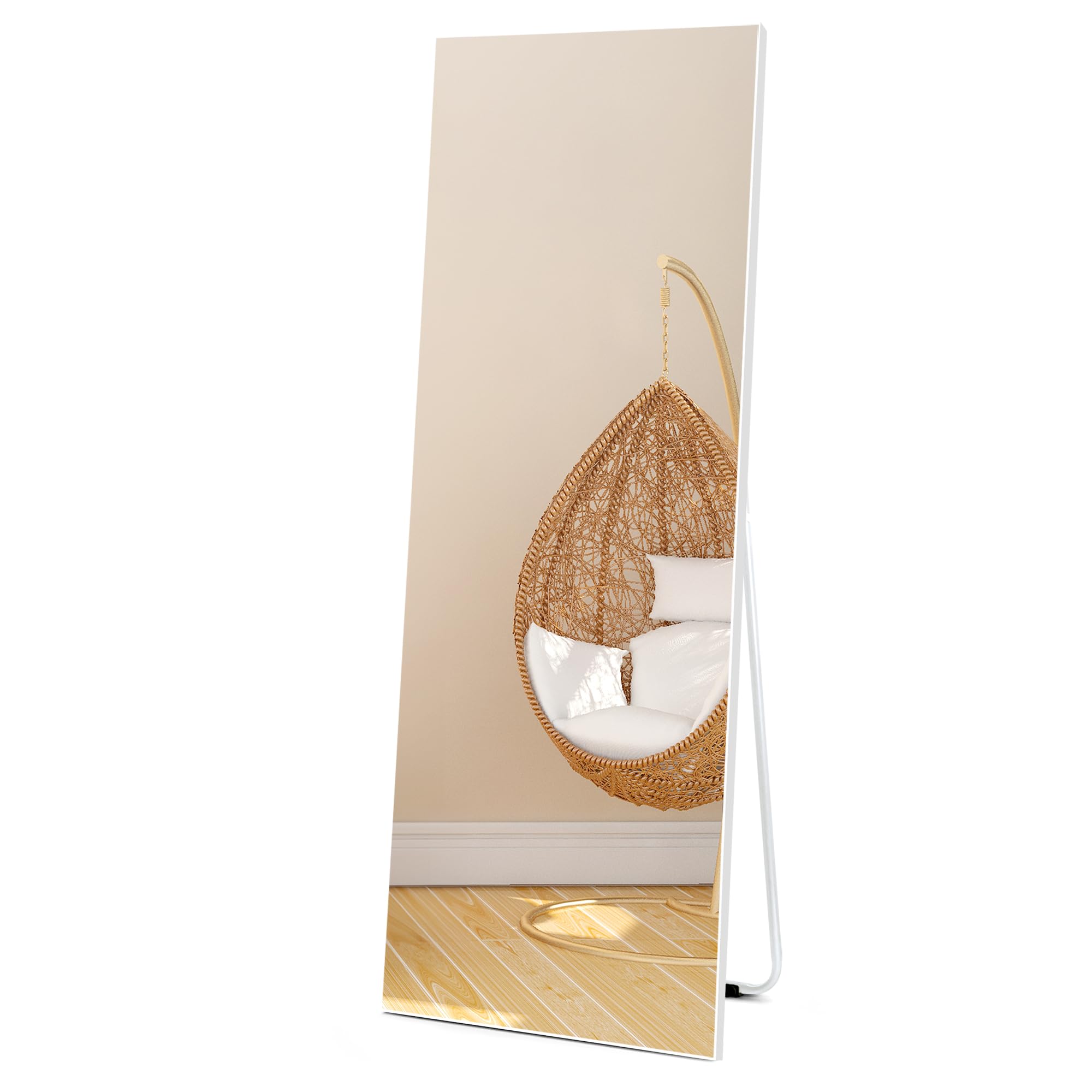 Vasemouh 140x51cm (55x20 in) Full Length Mirrors，White Long Large Mirror for Wall Hanging or Floor Free Standing, for Bathroom Living Room Bedroom-Round Tube Bracket