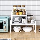 Wuudi Küchenregal Arbeitsplatte Teleskop Organizer, Gewürzregale, Stapelbarer Regal Regaleinsatz für Küchenschrank Geeignet für Zuhause & Küche