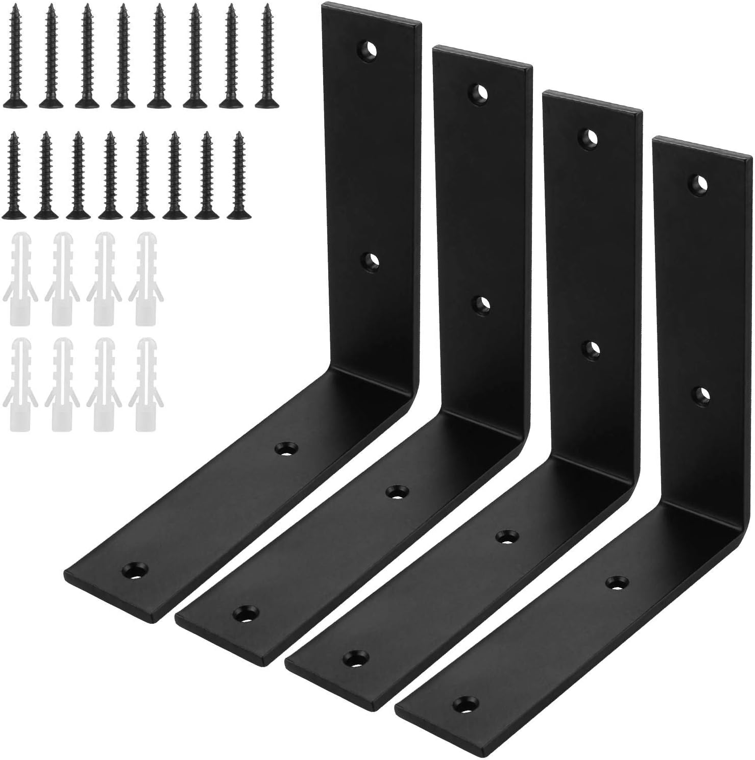 Metal Wall Shelf Brackets, 6" x 6" Rustic Black L Bracket