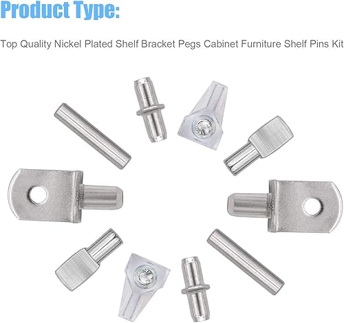 Miniatura 6 de DYWISHKEY Kit de pasadores de estante de 5 estilos clavijas de soporte de estante niqueladas soporte para agujeros de estante en gabinetes