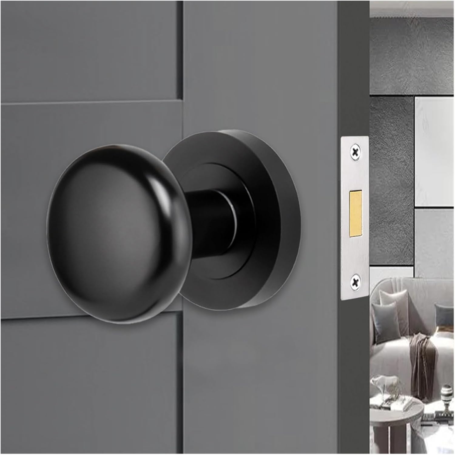 Invisible Door Lock Single-Sided Lock Black Magnetic Silent Bedroom Room Solid Wood Door Lock Round Hidden Lock