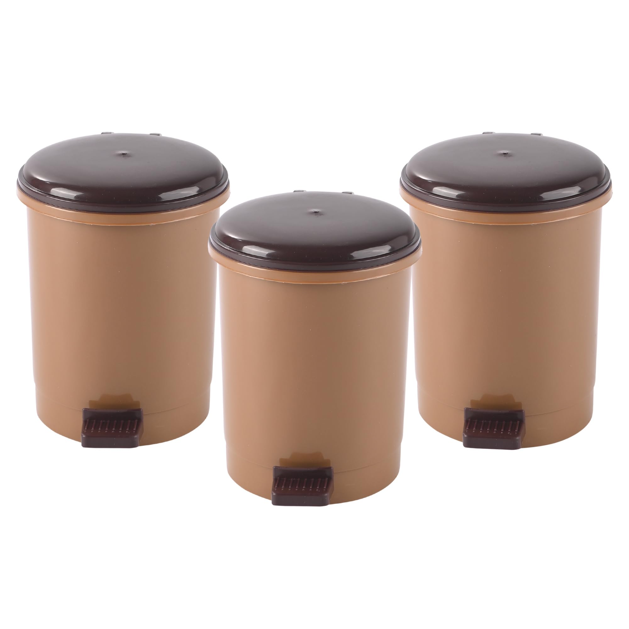 Kuber Industries Pack of 3 Portable Small 2.5 Ltr Table Dustbin for Home & Office with Lid & Pedal | Lightweight Mini Dustbin for Kitchen/Bedroom - Ideal for Desk & Countertops | Light Brown-image-49