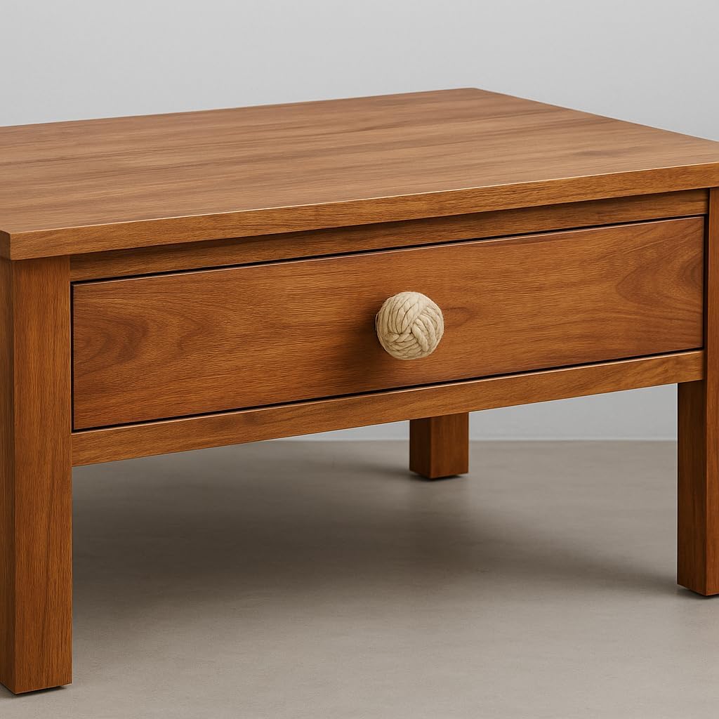 Jute Rope Door Knobs - Off White Pull and Push Handle Knobs for Cabinets, Wardrobes & Cupboards - Nautical Handmade Jute Ropes Door Knobs/Rope Knot Drawer Pulls - Home Decor Gifts (Set Of 4)