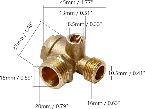 Miniatura 2 de Othmro Válvula de retención de compresor de aire de latón de 3 vías 0.79x0.63x0.33 pulgadas macho roscado accesorio neumático compresor de aire