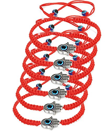 LOYALLOOK 6pcs Braided String Kabbalah Bracelets Rotating Evil Eye Hamsa Hand for Protection