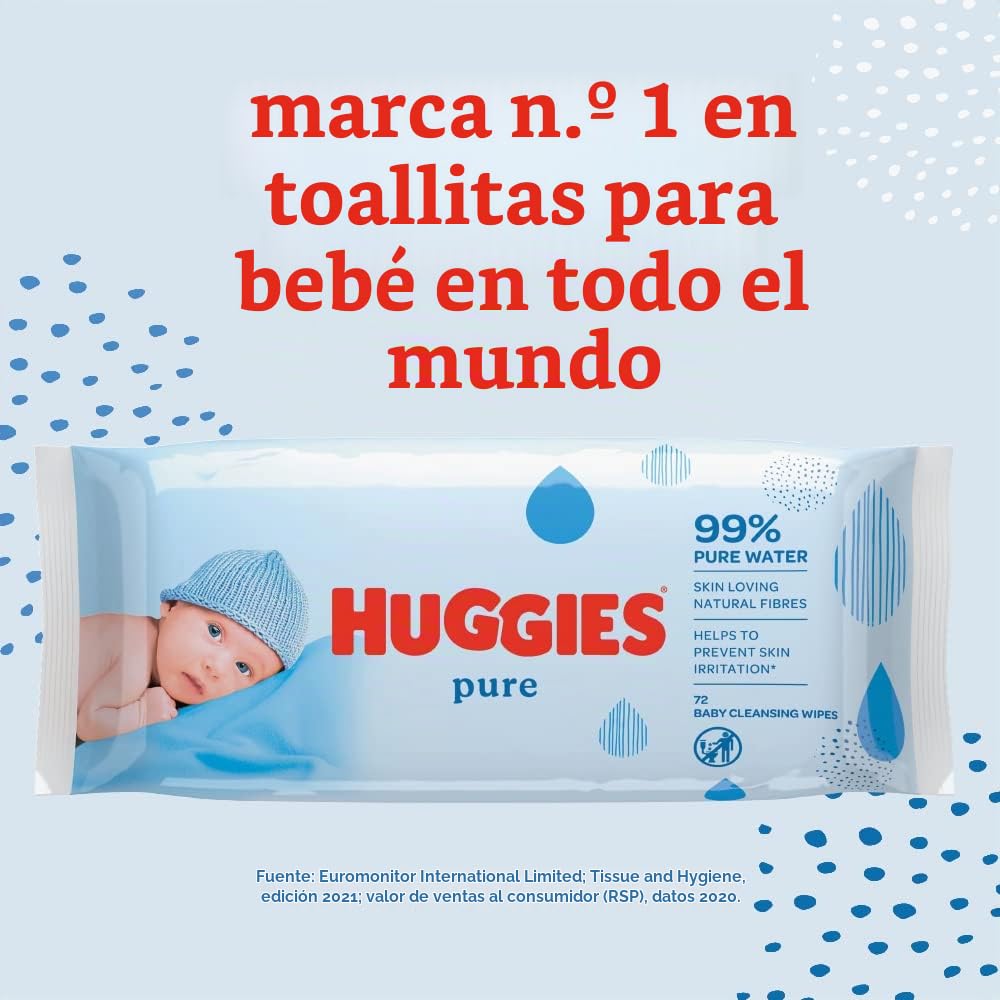 Huggies Pure Toallitas para Bebé - 18 paquetes de 56 unidades (1008 Toallitas) & Natural Care - Toallitas para bebé, 56 Unidades (Paquete de 10) Total - 560 Toallitas