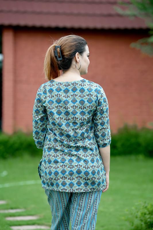 Image of Pure Cotton Printed Night Suits Set for Women | V Neck Night Wear Top and Pyjama Set for Girls