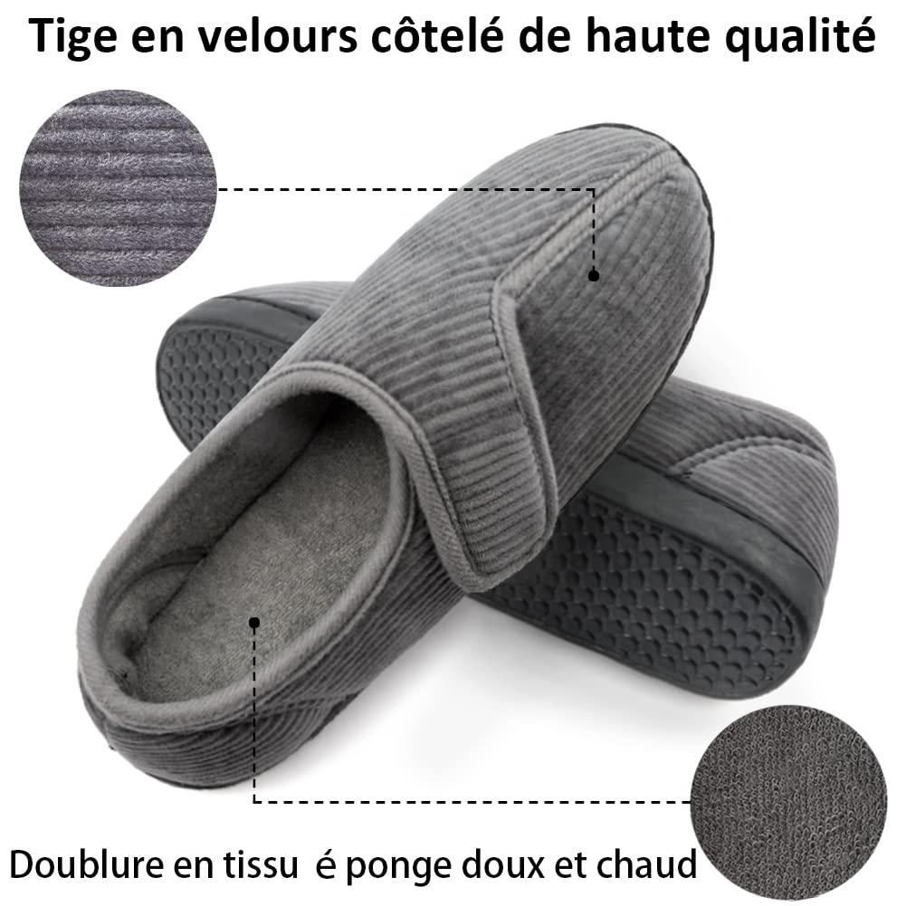 Git-up Chaussons Homme en Mousse à Mémoire Hiver Chaud Chaussures Intérieur Extérieur Semelle en Caoutchouc Antidérapante Maison Pantoufles
