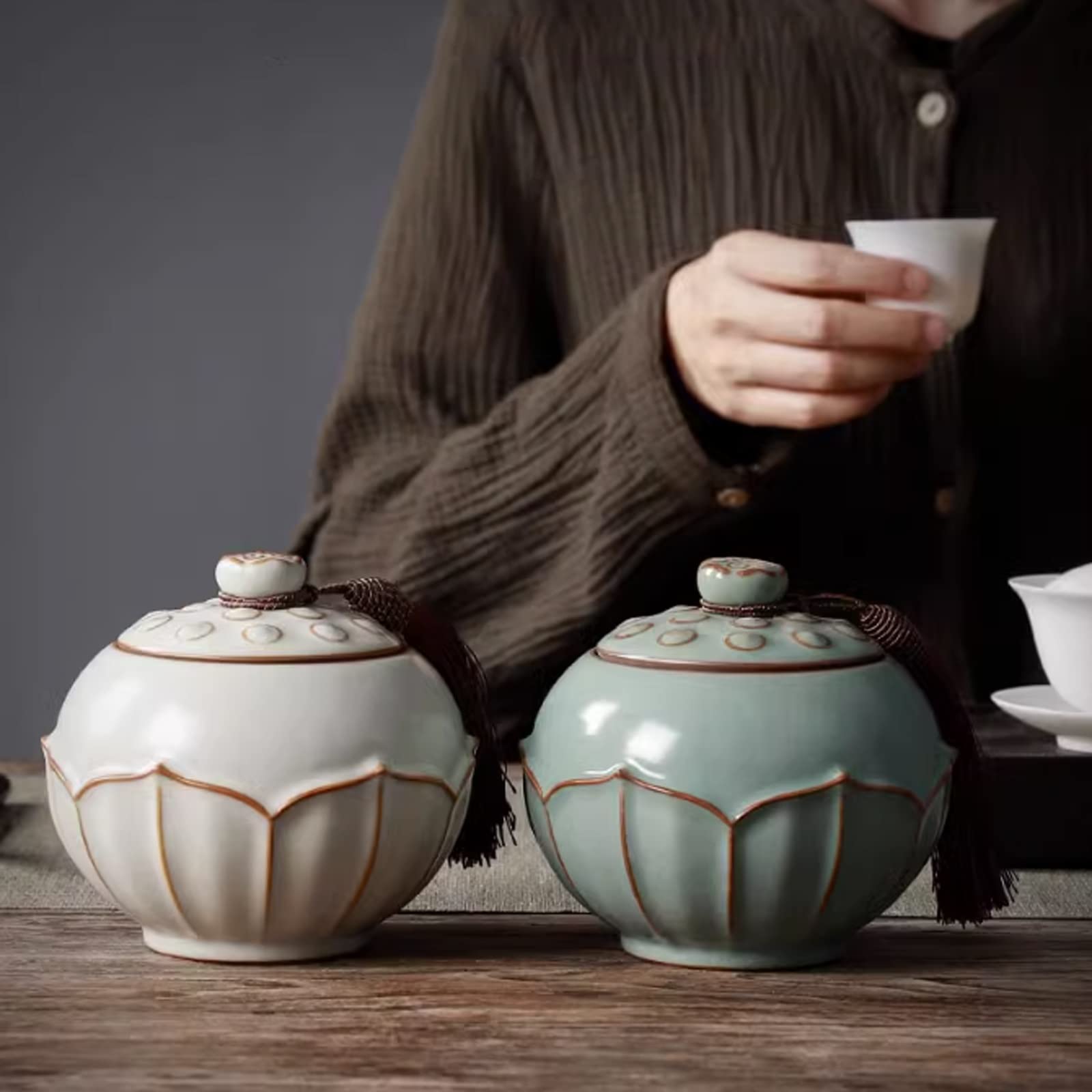 pojemniki na herbatę, kawę i cukier Dekoracyjny porcelanowy dzbanek do herbaty w stylu retro lotos