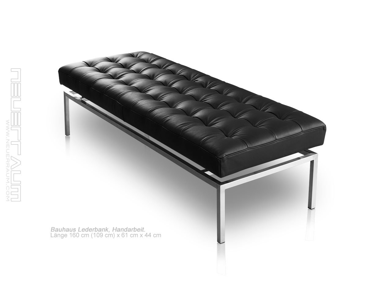 NEUERRAUM Lange Sitzbank Leder Schwarz Länge 160 cm. Sitzhöhe 44 cm.