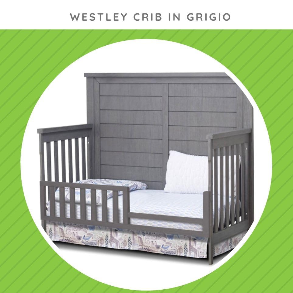 Image of Toddler Bed Safety Guard Rail for Sorelle Convertible Cribs - Solid Wood Rail for Convertible Crib to Toddler Bed Conversion - Safety Bed Rail for Children (Model #136, Grigio)