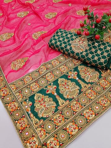Image of Women's Bollywood Heavy Sequins Embroidery Work Georgette Saree with Unstitched Blouse
