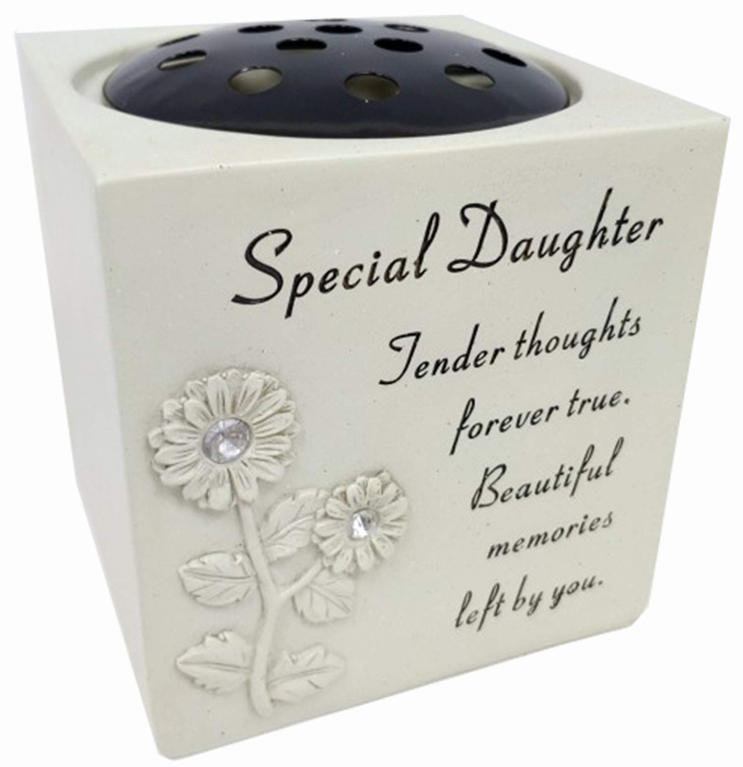 David Fischhoff Multicolored/Earth Tones Daughter Diamante Sunflower Rose Bowl With The Following Verse Grave Memorial, For Graveside Flower Arrangements