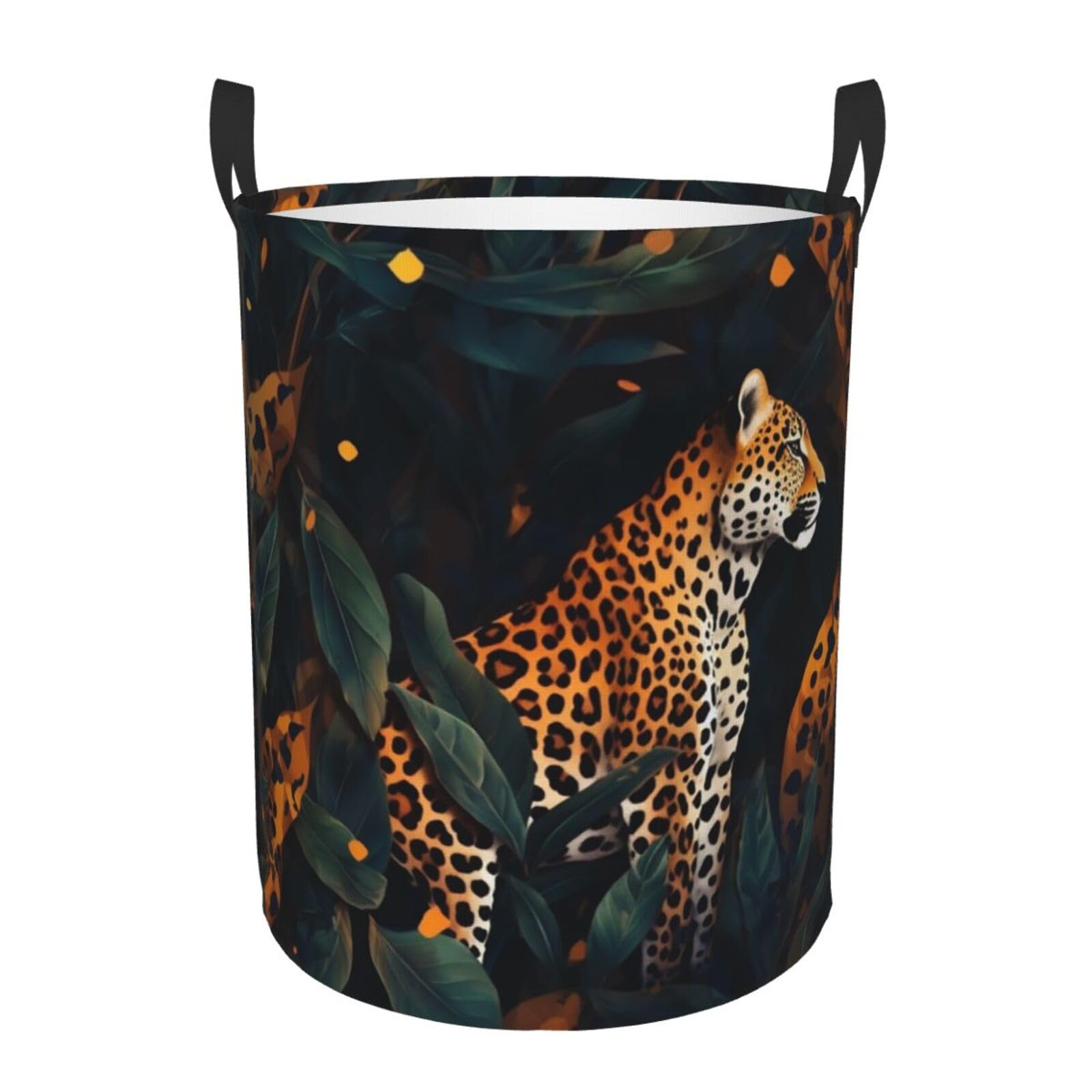 Sac de rangement circulaire léopard et panier à linge portable pour chambre