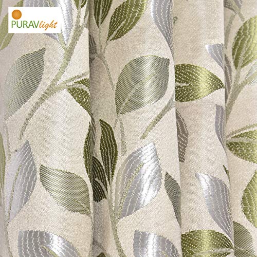 Image of Purav Light Jacquard Curtains Set of 3 Piece 5 Feet Long for Window & Living /Bedroom, Room Darkening Jute Polyester Weaved Parda, 3PC (Window - 5 Feet,Green)