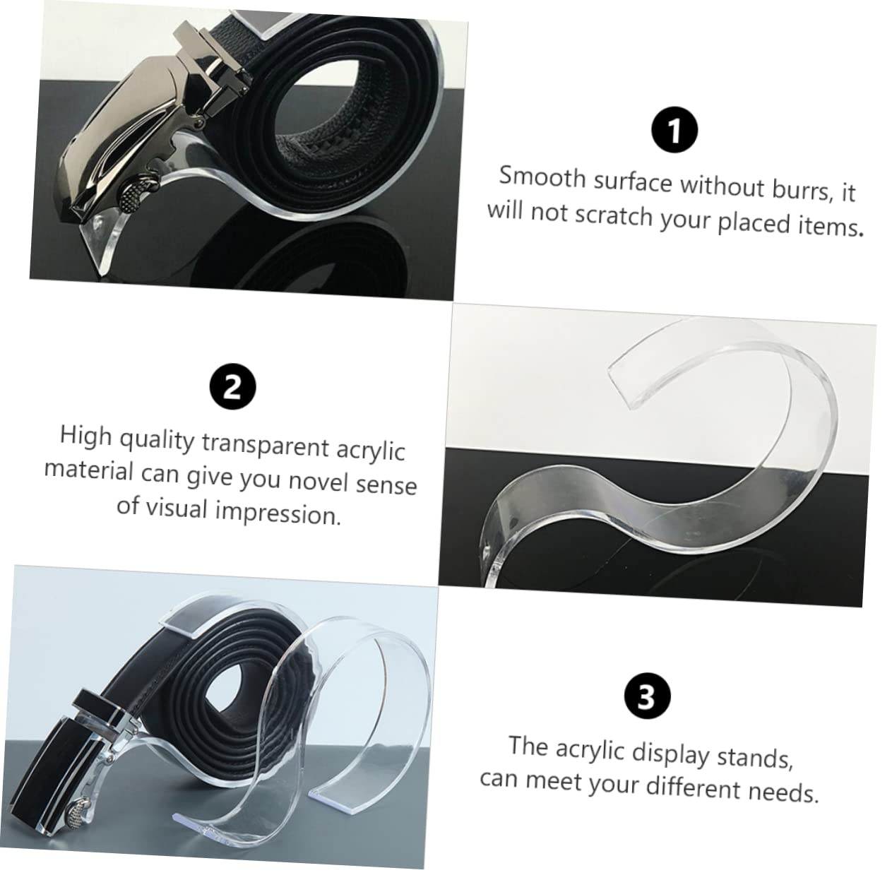 SOLUSTRE 10Pcs S Shaped Acrylic Belt Display Stands Versatile Belt Storage Racks for Neat Organization and Attractive Presentation for Retail and Home Use