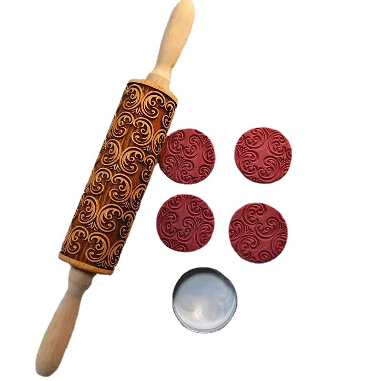 Backen von geprägten Keksen, geprägte Nudelhölzer Nudelholz-Roller, geprägtes Fondant-Plätzchen-Nudelholz, Weihnachts-Backzubehör(Fd4)