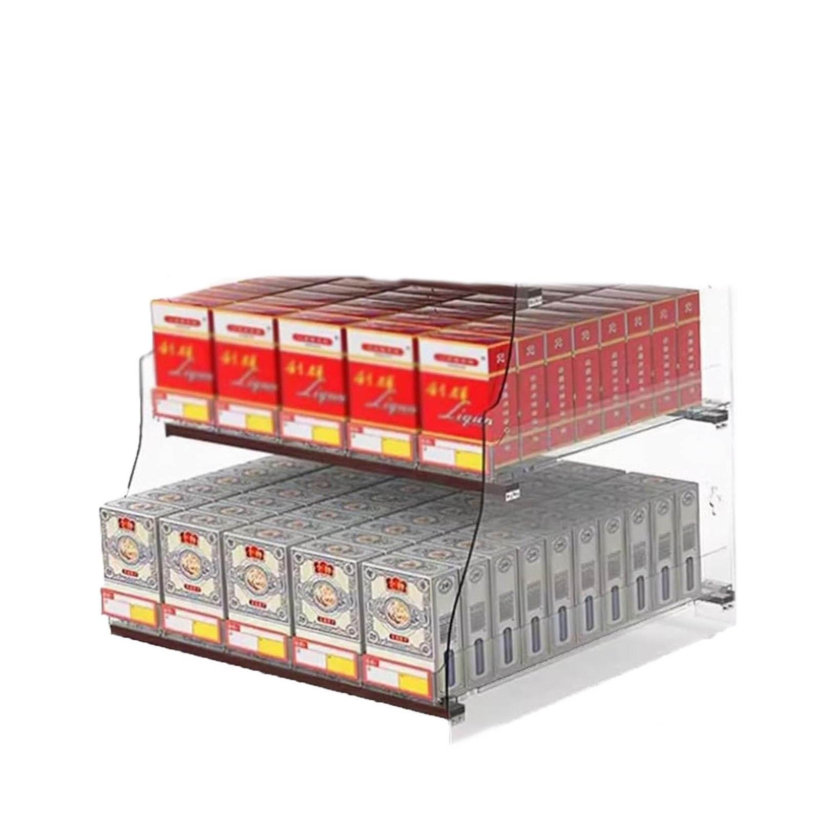 Vitrina transparente para cigarrillos de acrílico con 5 niveles y empujador automático