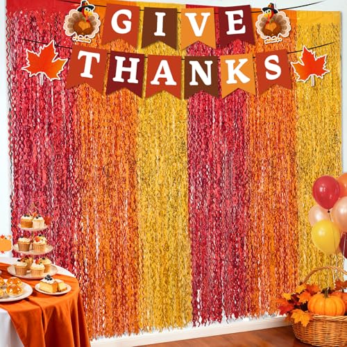 Rideau à franges Thanksgiving et bannière Give Thanks pour déco automne