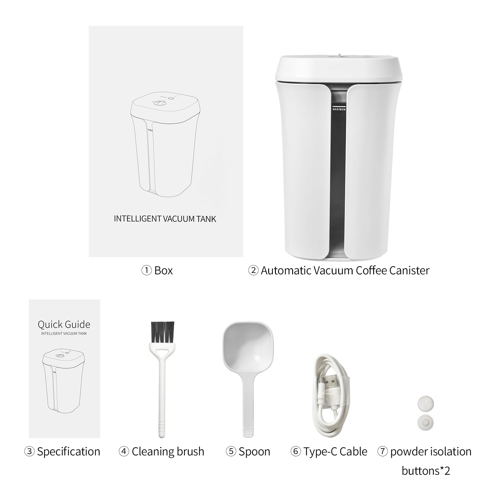 Barattolo automatico sottovuoto per caffè, funzionamento elettrico one-touch, raggiunge un ambiente interno di vuoto da 40 kPA, rilevamento automatico della tenuta, mantiene la freschezza degli