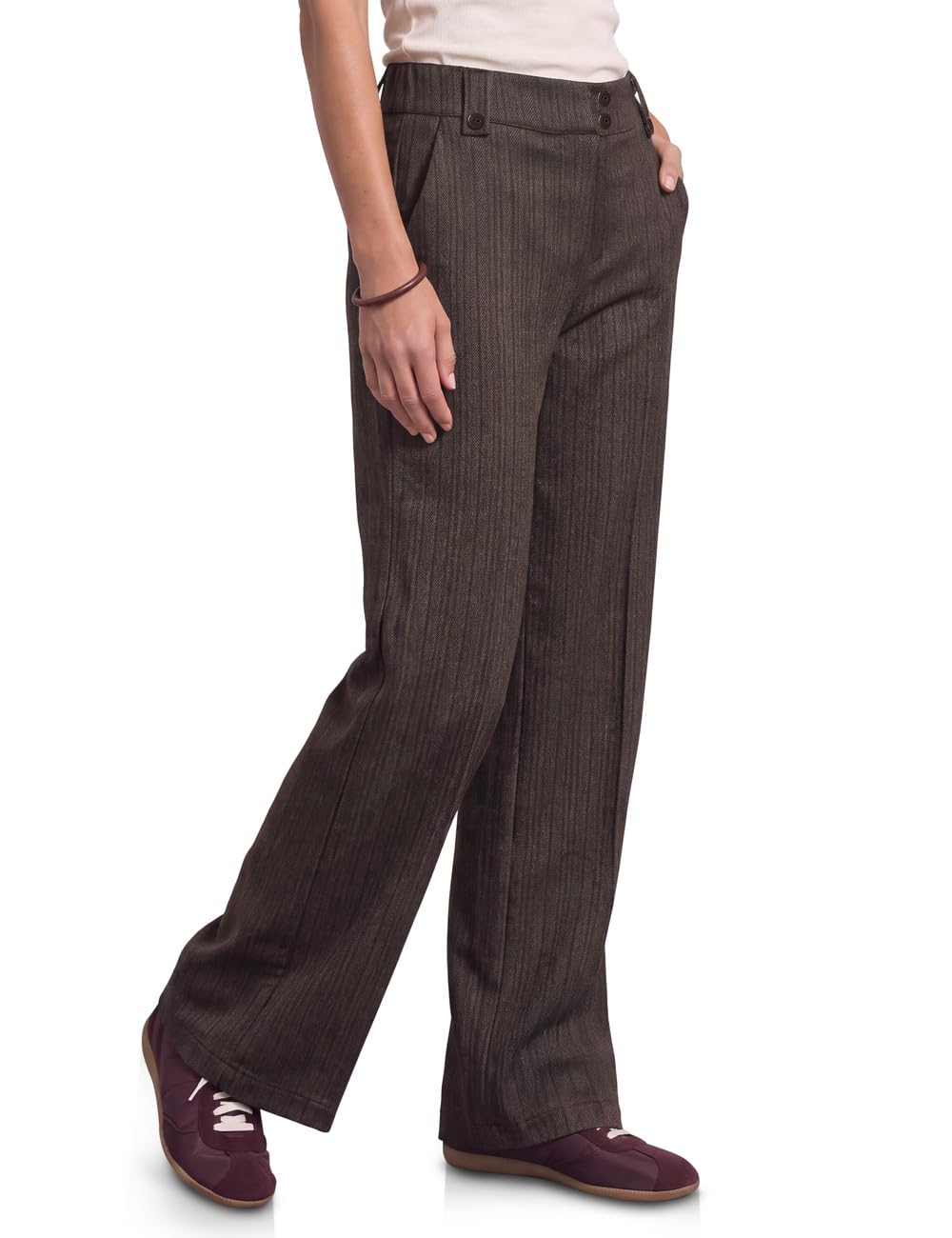 Street One Damen High Waist Straight Leg Hose mit Knopfdetail 3819328