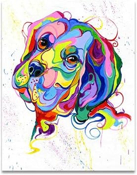 Amazon Co Jp カラー動物油絵壁アートキャンバス絵画かわいい犬カラフルな動物の絵リビングルームの家の装飾のための油絵フレームなし ホーム キッチン
