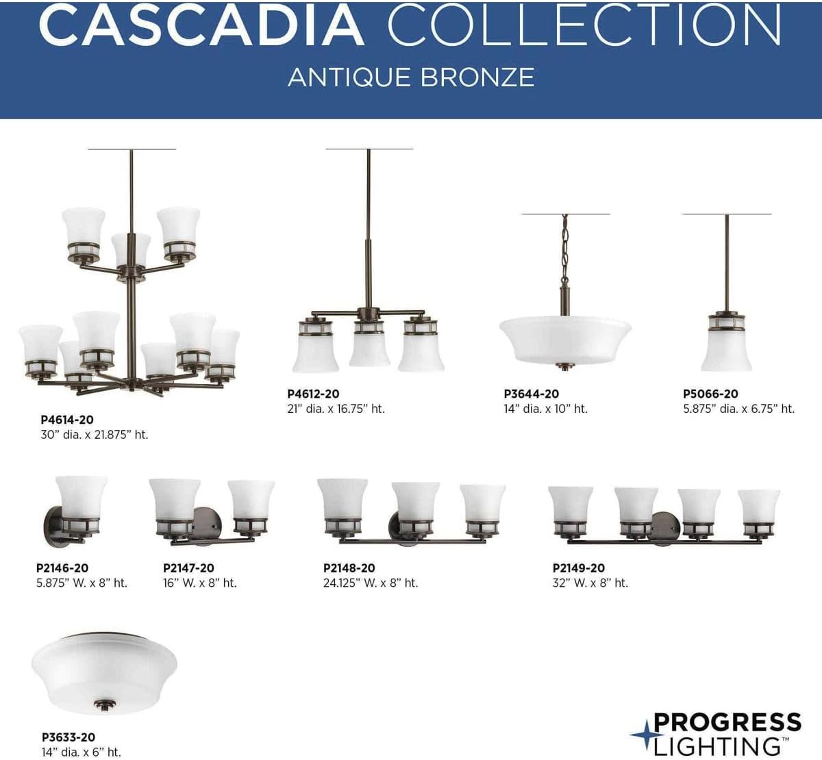 Progress Lighting Cascadia Collection 3-Light Etched Glass Coastal Chandelier Light Antique Bronze