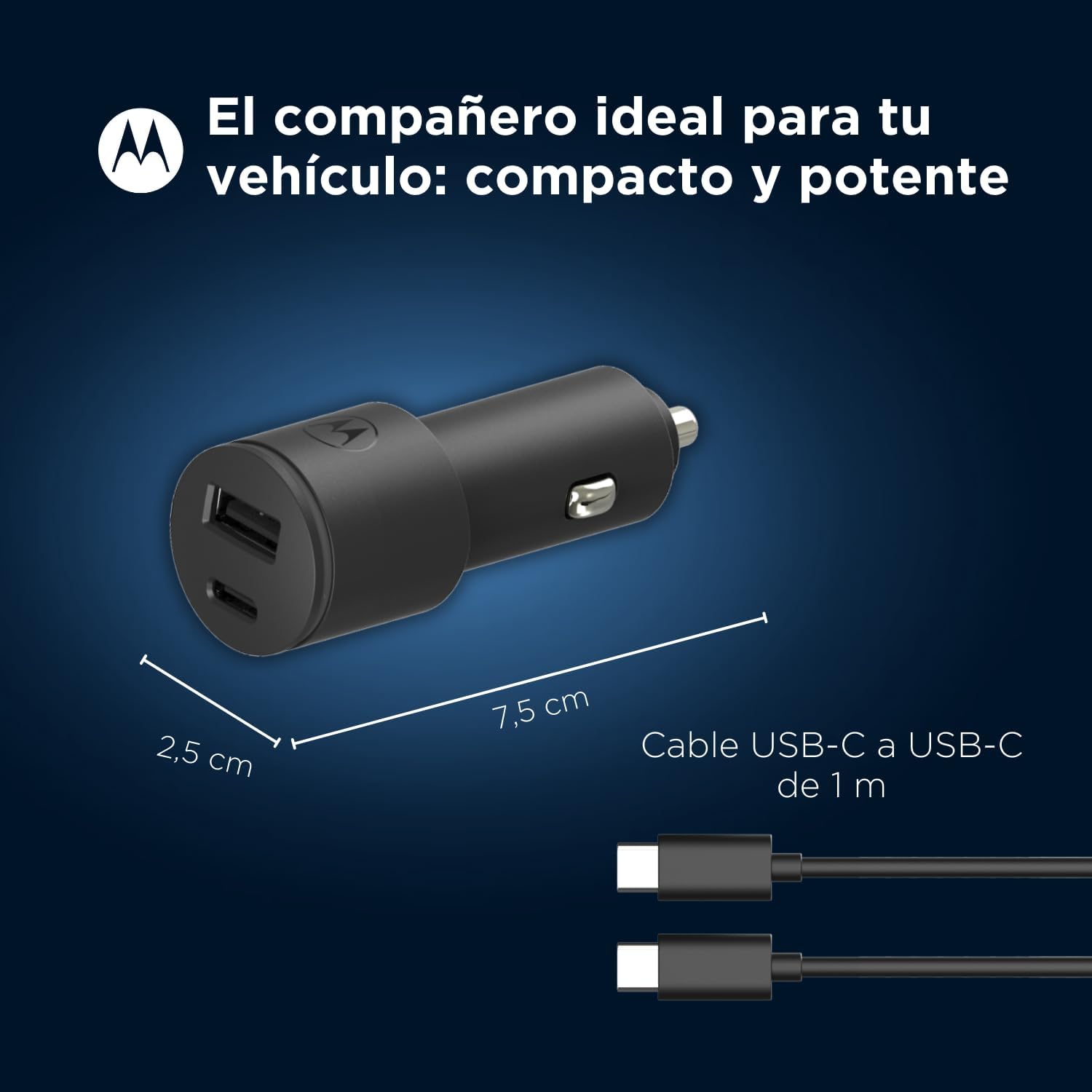 Motorola - Motorola 1XUSB A+C Car Charger, Compact and Ideal for Your Car - Black
