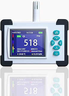 CO2 Detector, 3-in-1 Air Quality Monitor for Carbon Dioxide, Temperature, and Relative Humidity, Featuring Data Storage and Alarm for Homes, Cars, Grow Tents, and Wine Cellars（TC-510A）