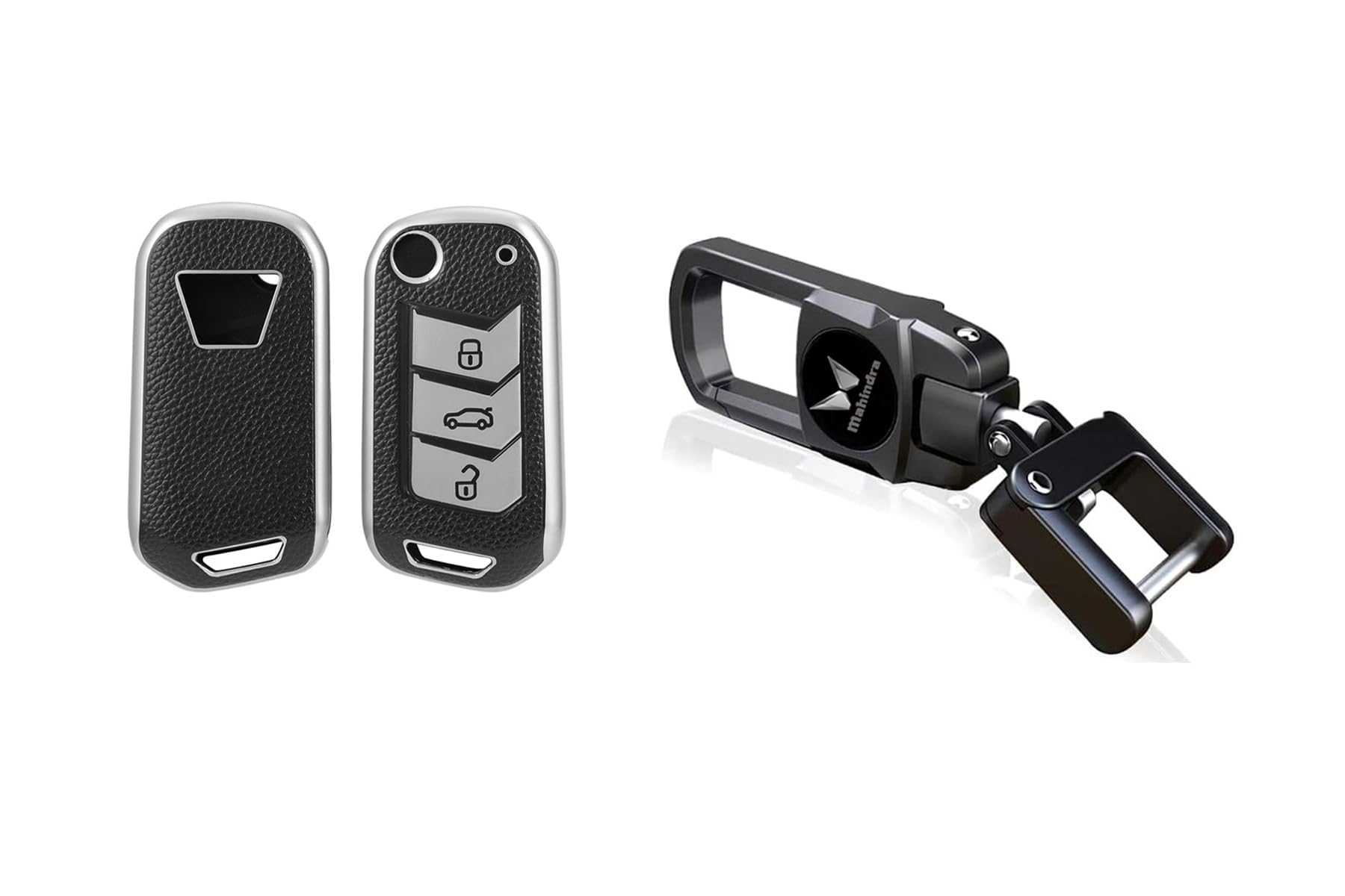 GREENWORLD Black Color Fob Key Heavy Duty Keychain For Scorpio/Xuv700/Xuv300/Bolero/Thar Roxx Suitable For All New Mahindra Car (Black Keychain With Silver Leadher Tpu Cover) (B0BTDPFKY9) Amazon Price History, Amazon Price Tracker