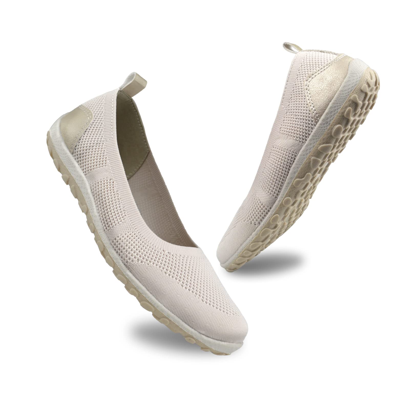 NEW AOKE Knit Ballet Flats Black Non Slip Shoes for Women Cute Round Toe Stretchy Slip On