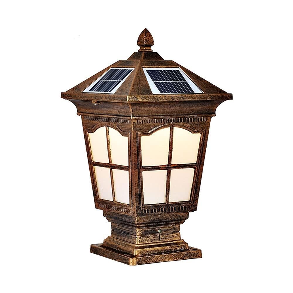 QUSYZD European Retro Glass Lampshade Post Light Fixtures Solar, Waterproof Ip65 Pillar Post Lamps, Wooden Posts Villa Garden Courtyard Vintage Die-Cast Aluminum Mounted Fixtur,