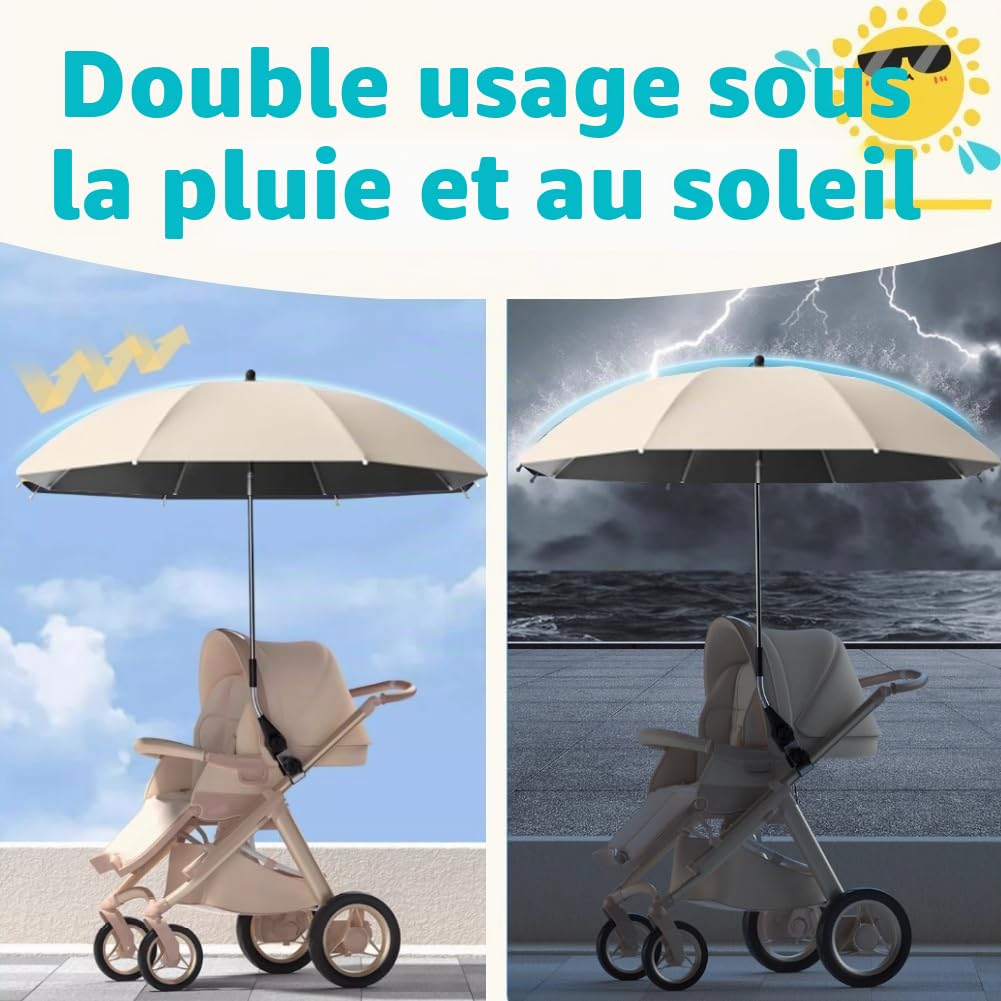 Parapluie Parasol Poussette,Ombrelle Poussette Universelle,Ombrelle pour Poussette Anti UV,Parasol Anti UV 50+ pour Landau,Anti UV Parasols pour Landau,Avec Pince Flexible Bras Réglable
