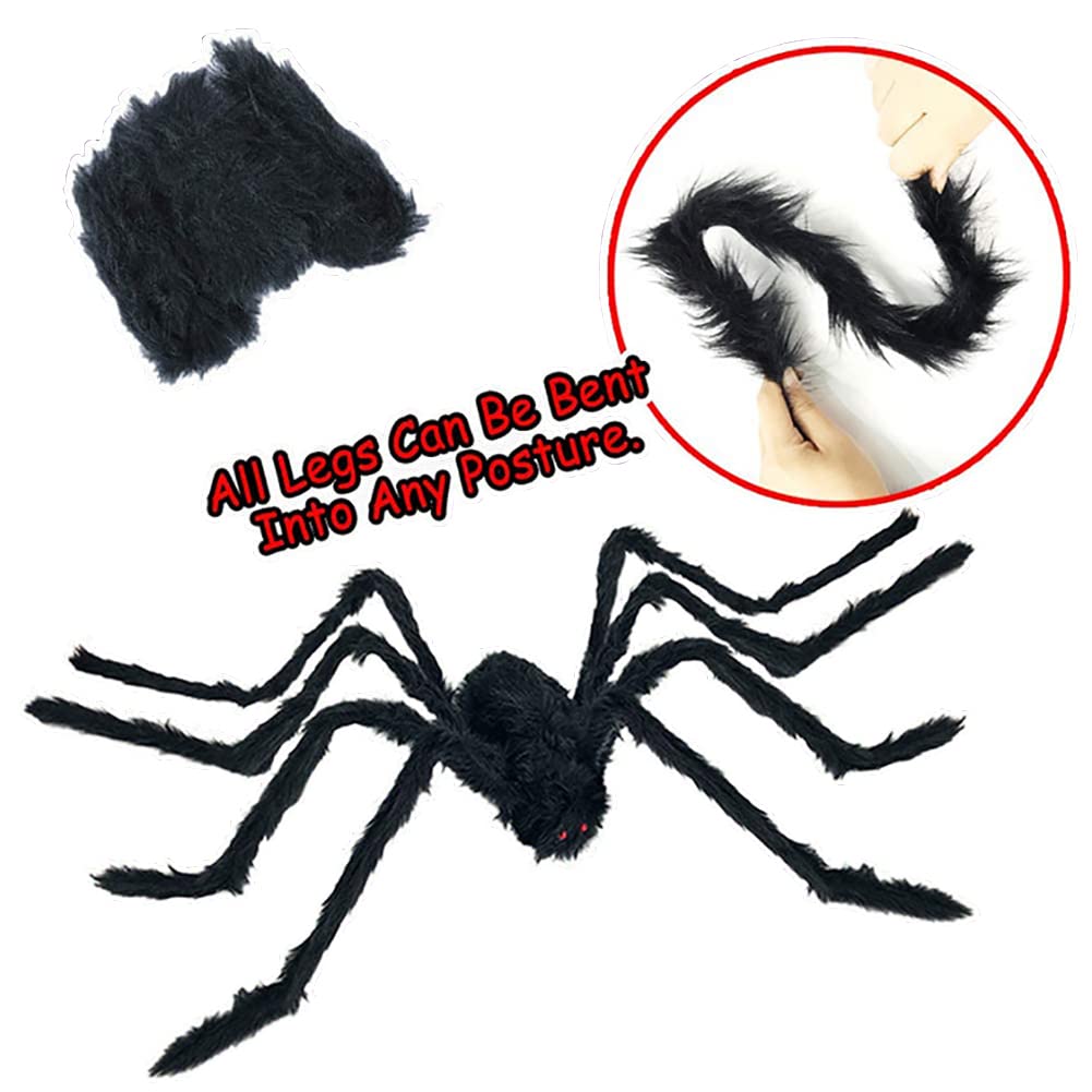 Ragnatela di Halloween da 508 cm + decorazioni di ragno gigante da 124,5 cm, ragno finto nero con enorme ragnatela triangolare per interni ed esterni, decorazioni di Halloween, cortile, giardino,