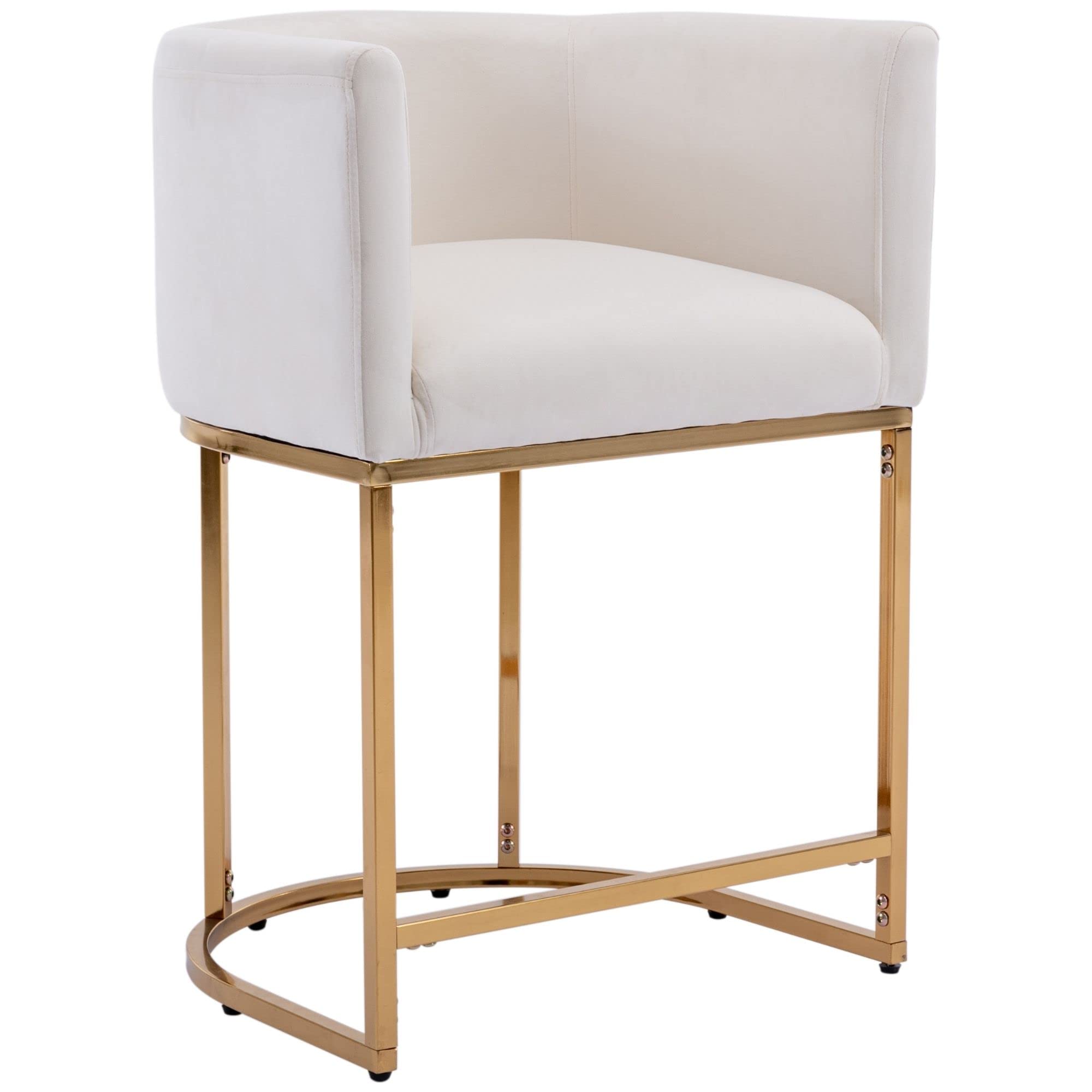 BESTANO Modern Counter Height Velvet Upholstered Bar Stool, 24" Kitchen Counter Island Stool Bar Chairs with Gold Metal Frame for Kitchen Island,