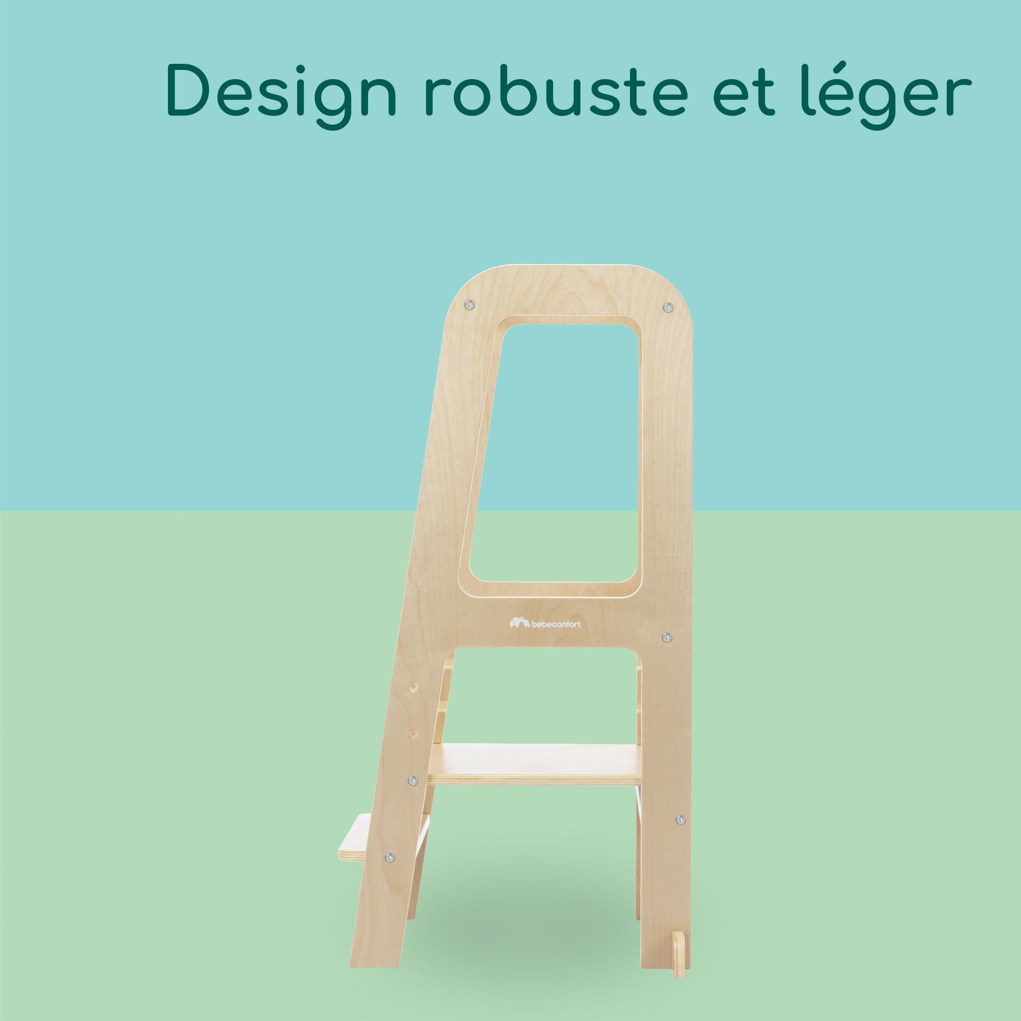 Bebeconfort Hoya, Tour d'Observation Enfant, 1,5 à 6 Ans (10-30 kg), 3 Hauteurs Réglables, Sécurité Certifiée, Tour d'apprentissage Montessori, Légère 6,2 kg, Design, Durable, Natural Wood