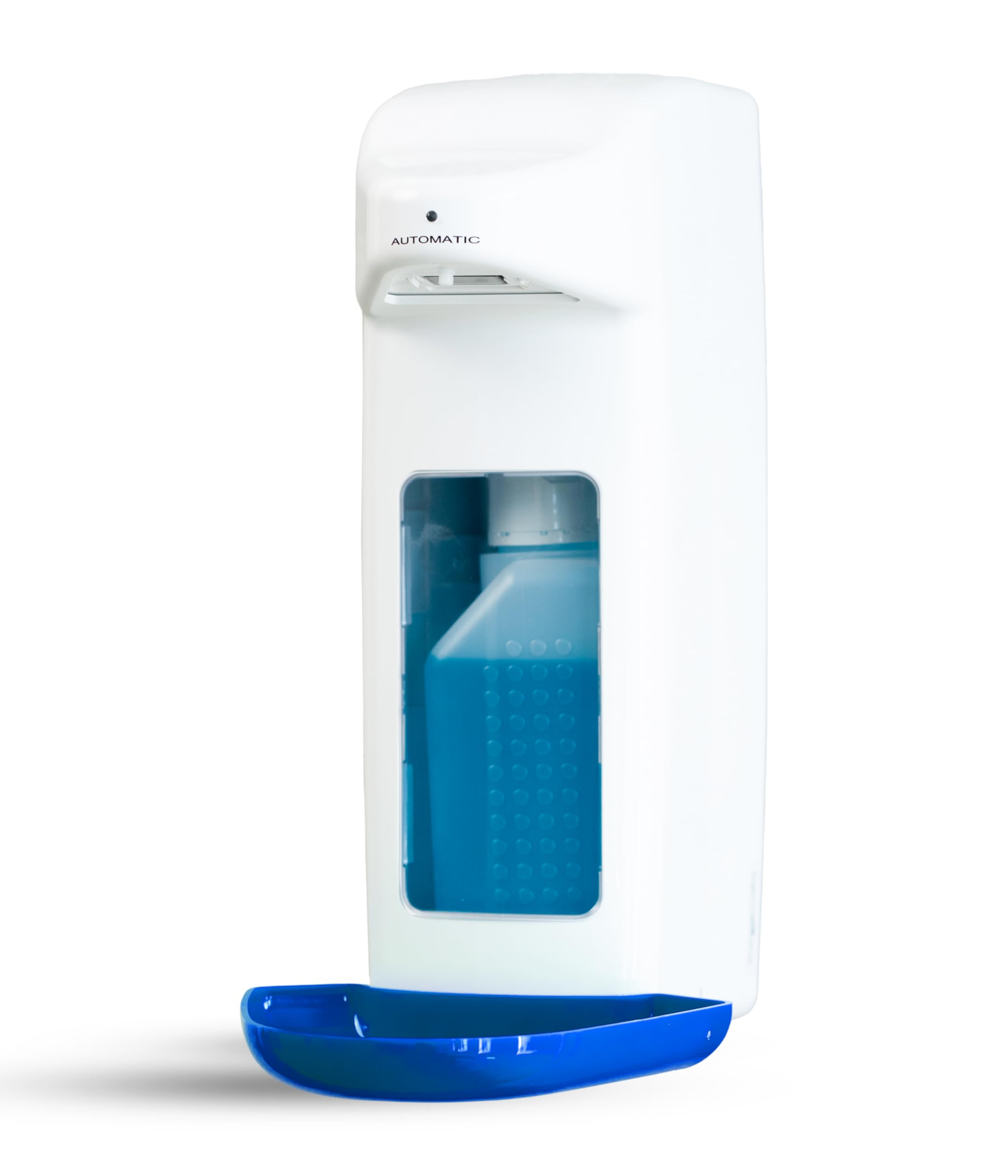 Distributore di disinfettante automatico per bottiglie europee, dispenser europeo e disinfettante con sensore, dispenser di sapone da parete e ricaricabile (bianco con blu, 500 ml)