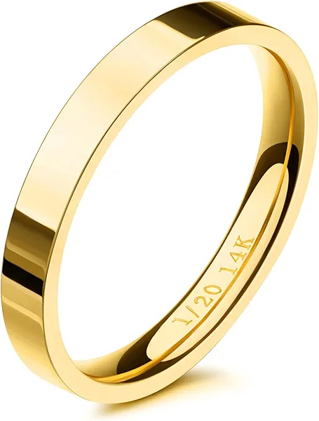 NOKMIT 3mm 14K Gold Filled Rings for Women Girls Dainty Gold Stacking Stackable Band Thin Gold Thumb Pinky Finger Ring Non Tarnish Comfort Fit Size 4 to 11