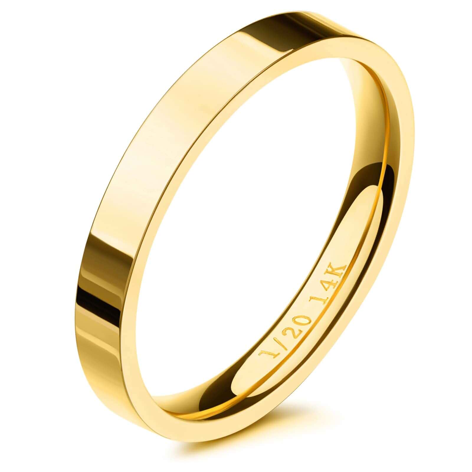 NOKMIT 3mm 14K Gold Filled Rings for Women, Non Tarnish Stacking Band Dainty Thin Gold Thumb Pinky Ring | Minimalist Stackable Wedding Band | Anillos de Oro 14K de Mujer | Size 4 to 11