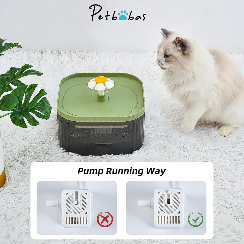 Image of Automatic Pet Water Fountain for Cats and Dogs Ultra-Quiet| BPA-Free and Easy to Clean 2.5L Capacity with Flower Design and Filter System| Encourages Hydration and Fresh Water Flow (Green)
