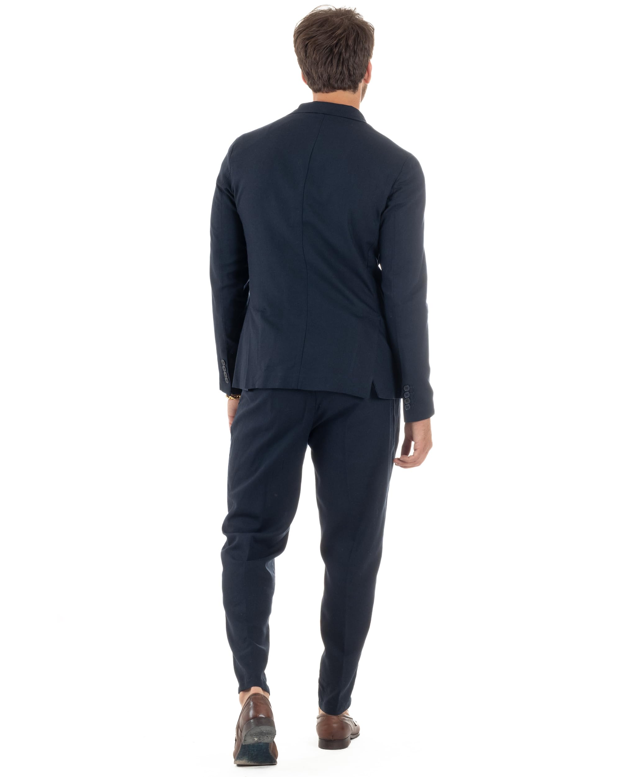 Abito Uomo Lino Elegante Sartoriale Giacca Doppiopetto Pantalone Classico Tinta Unita Vari Colori
