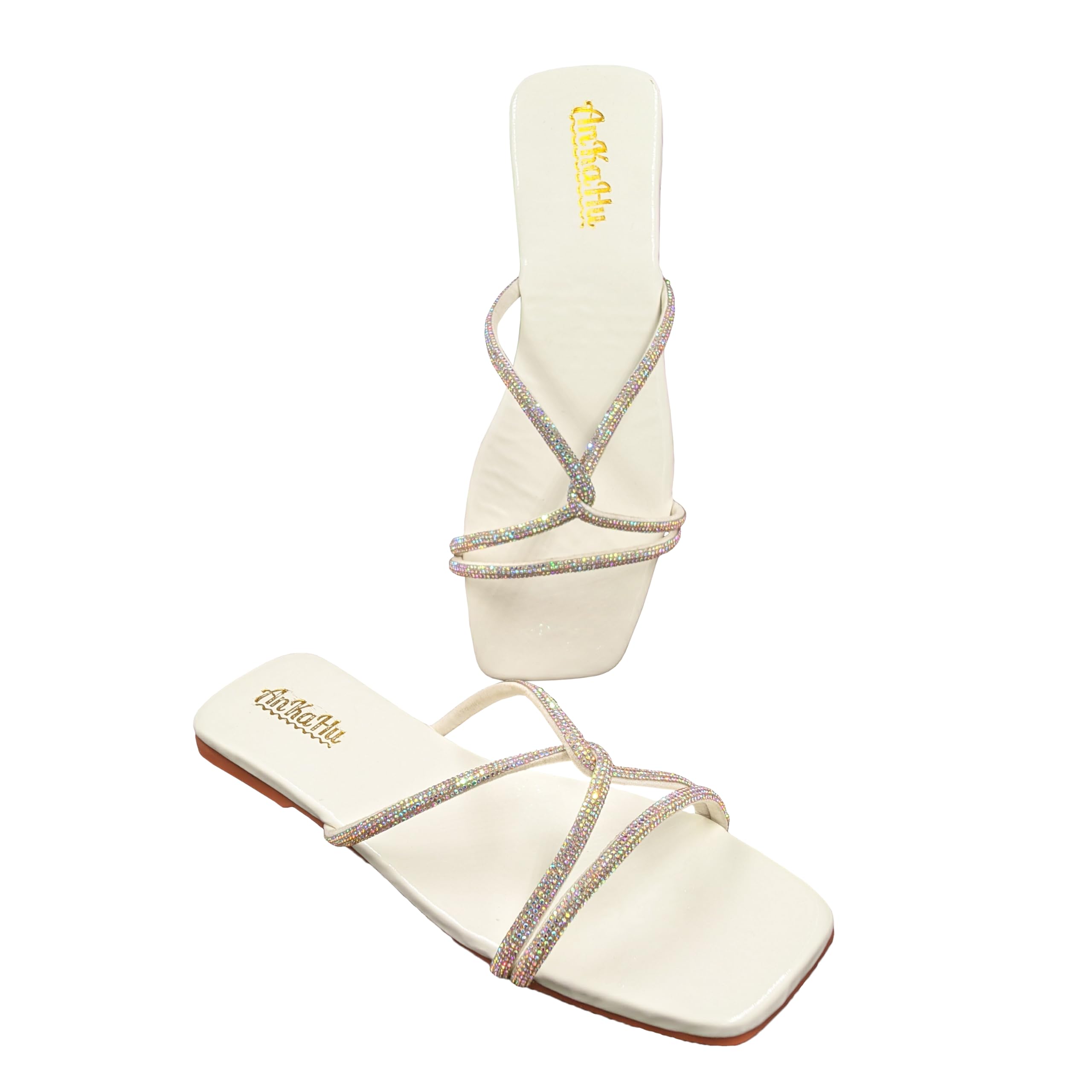 AnKaHu flats for women stylish model fashion Embellished Open Toe Flats casual daily use white square toe ladies chappal footwear (White, 8) (B0CMJ4JHLJ) Amazon Price History, Amazon Price Tracker