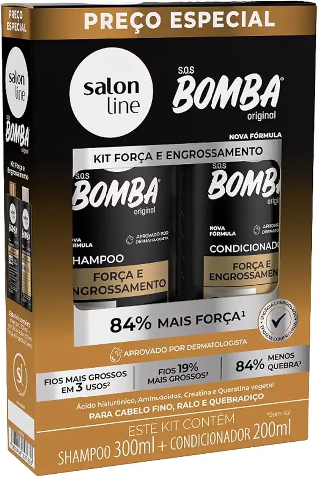 Salon Line, Kit Shampoo e Condicionador, S.O.S Bomba, Força e Engrossamento, Vegano - Todos os Tipos de Cabelos, 2 Unidades
