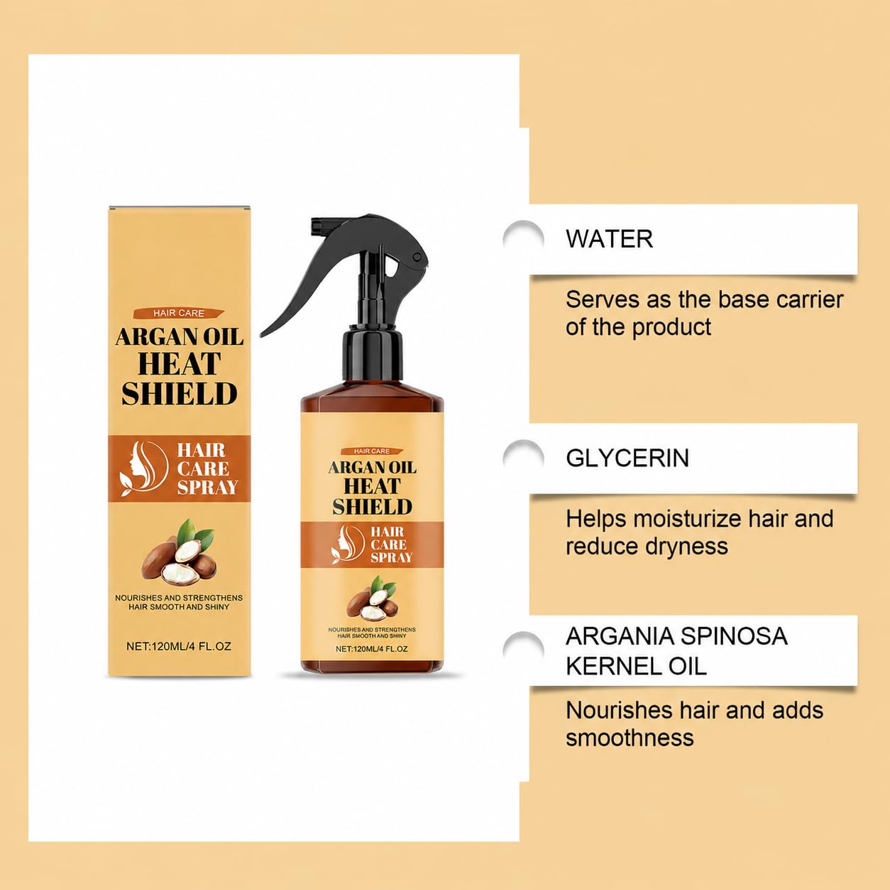 Arganöl-Hitzeschutzspray für trockenes lockiges Haar, feuchtigkeitsspendender Haarnebel, Frizz-Control Stylingpflege, Leave-In Spray für glattes, weiches Haar und natürlichen Glanz (7Stück)