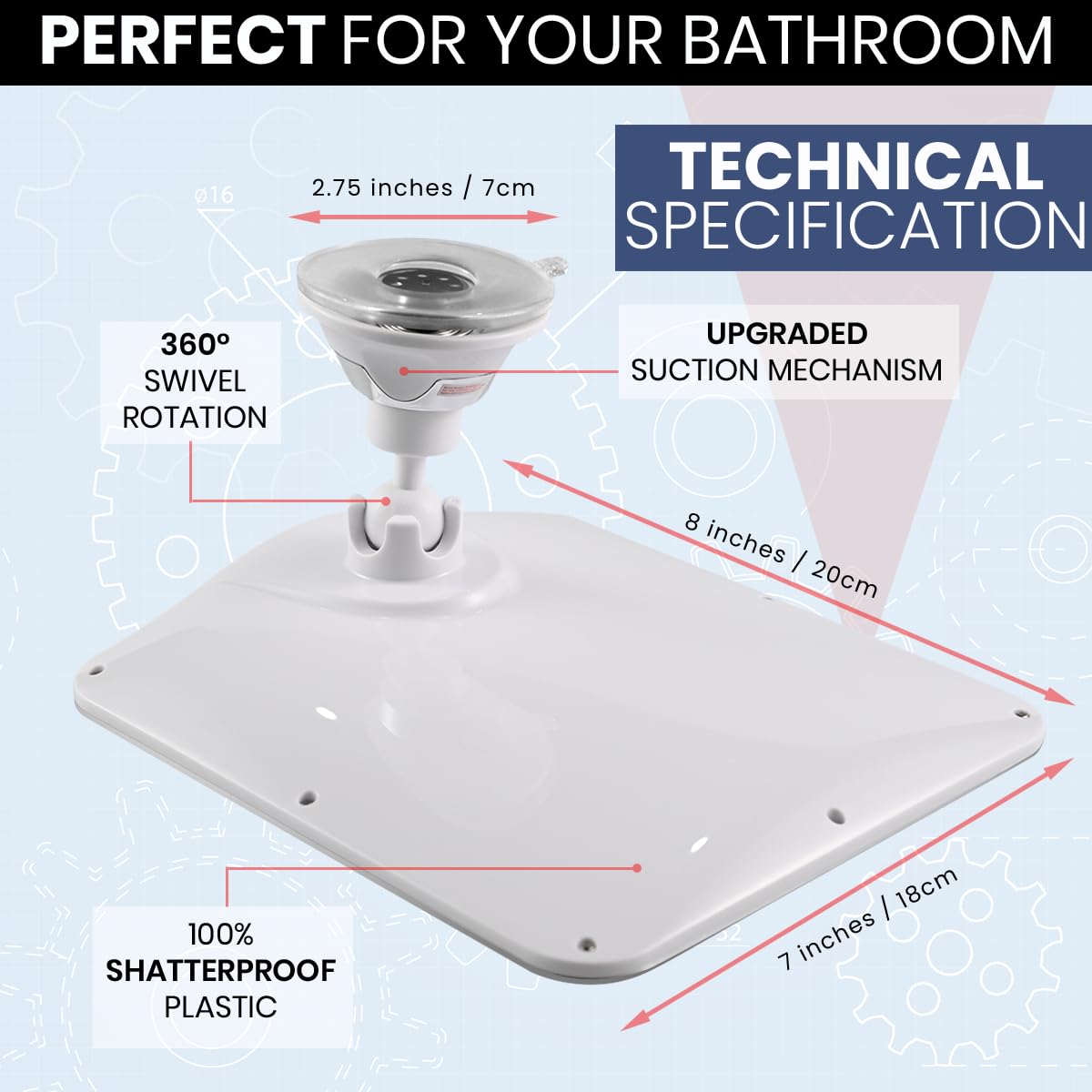 Mirrorvana Beschlagfreier Duschspiegel zum Rasieren mit verbesserter Saugkraft, Dual-Anti-Beschlag-Design, bruchsichere Oberfläche und 360° drehbar, 20,3 x 17,8 cm, Chrom