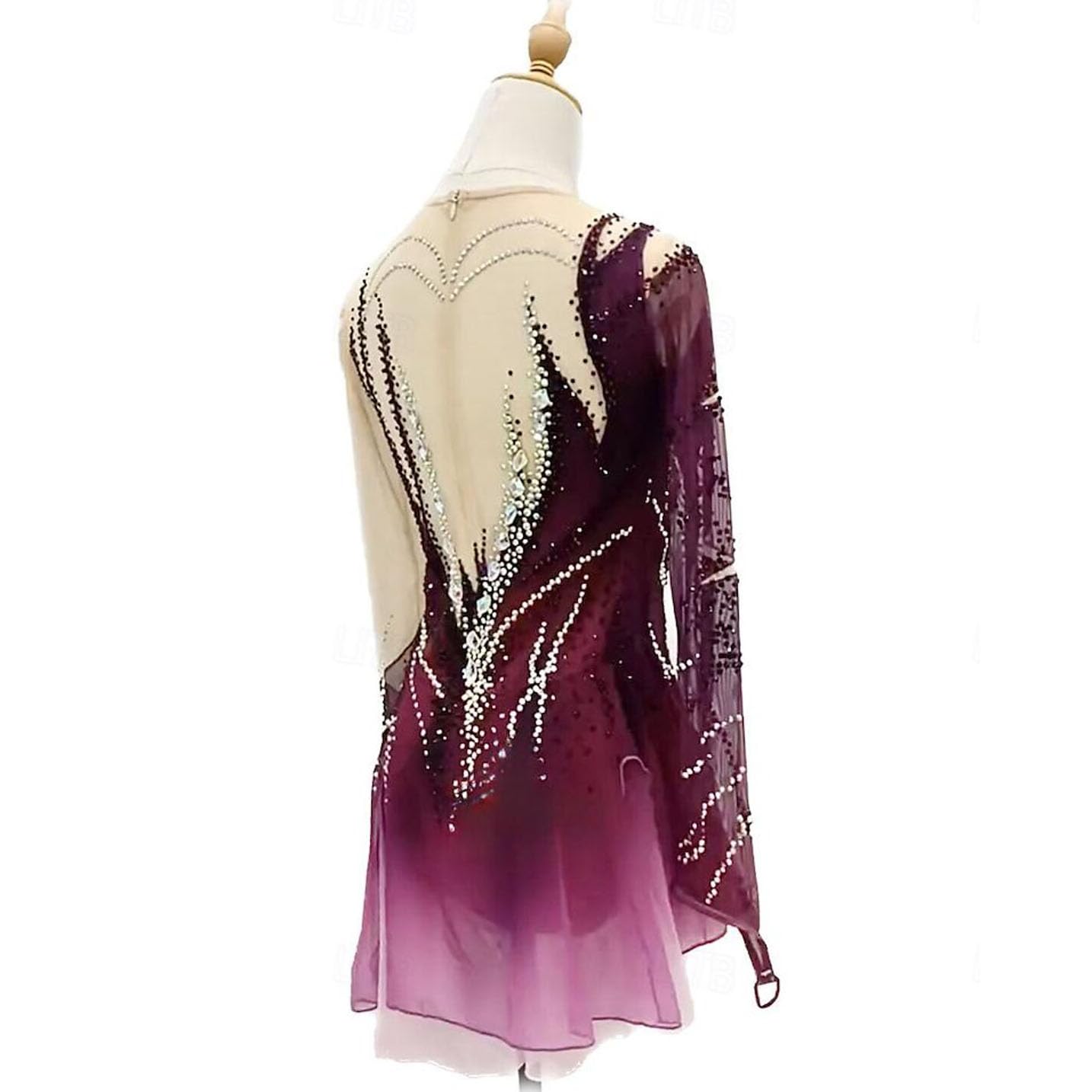 purpleq Professionelles Eiskunstlauf Wettkampfkleid Langärmliges Ballettkleid für Mädchen Und Damen Gradient Outdoor Gymnastik Aktivbekleidung Handgefertigter Strassstein